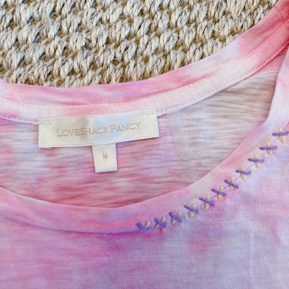 LoveShackFancy Pink and White Tie-Dye medium Tee with embroidery details - Picture 2 of 8